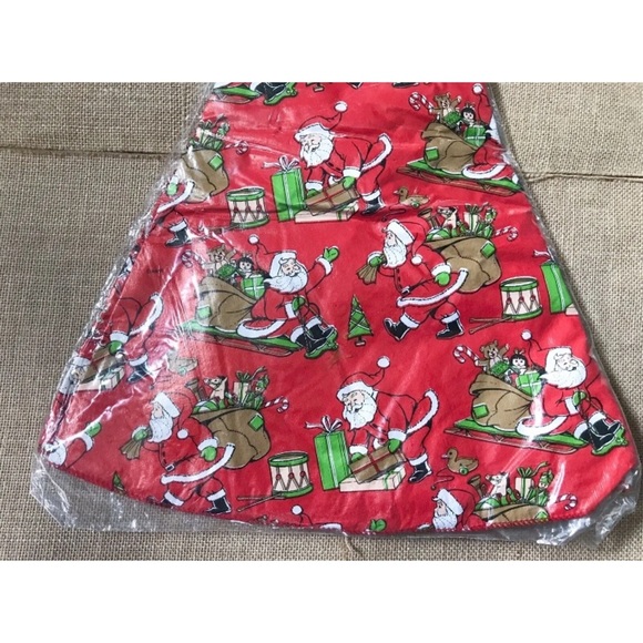 Vintage Santa Claus Christmas Tree Skirt Vinyl Flannel Back Whimsical Kitsch - Picture 3 of 3